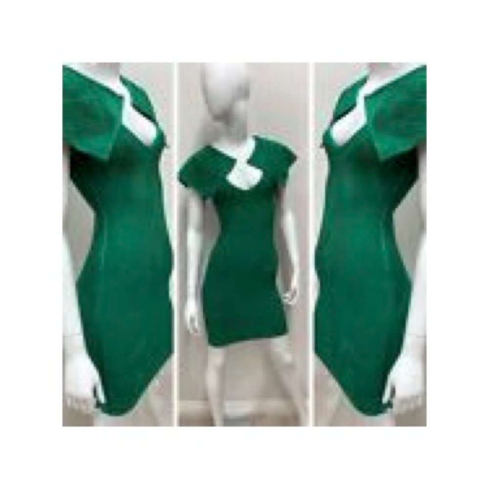 Herve Leger Womens Green Embossed Shoulder-Flap Bandage Bodycon Dress, S